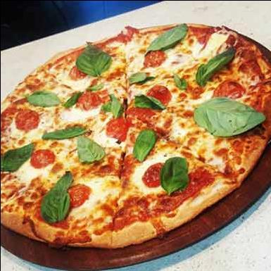 This image shows the large pizza made by The Hideo